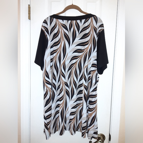 3x Bob Mackie Wearable Art Palm Printed High-Low Hem Top in Brown/ Tan - Picture 10 of 10